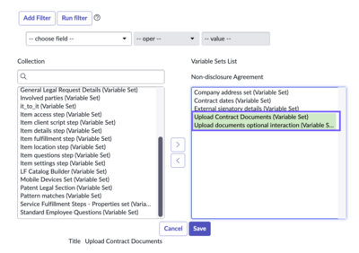 Adding supporting document widget variable list