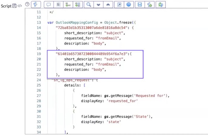 Defining the email mapping with the intake forms in the script include.
