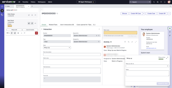 Interaction list showing Wrap up sub-list with interaction records in Wrap Up state