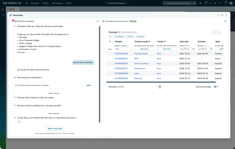Conversational search for contracts