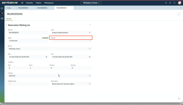 Waitlist entry showing status as confirmed.