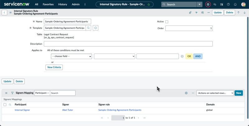 Internal signatory rule with signer mapping