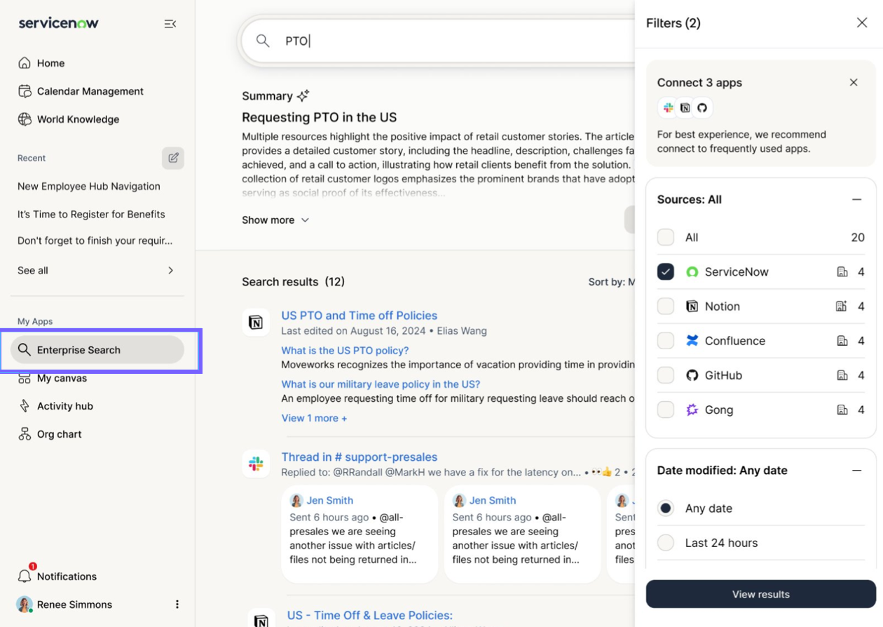 Search and find content across org