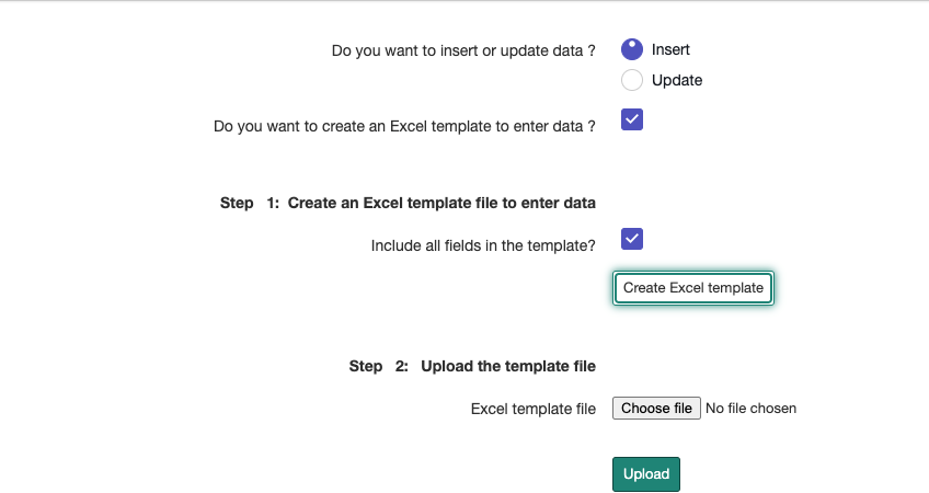 Import an excel template for Federal