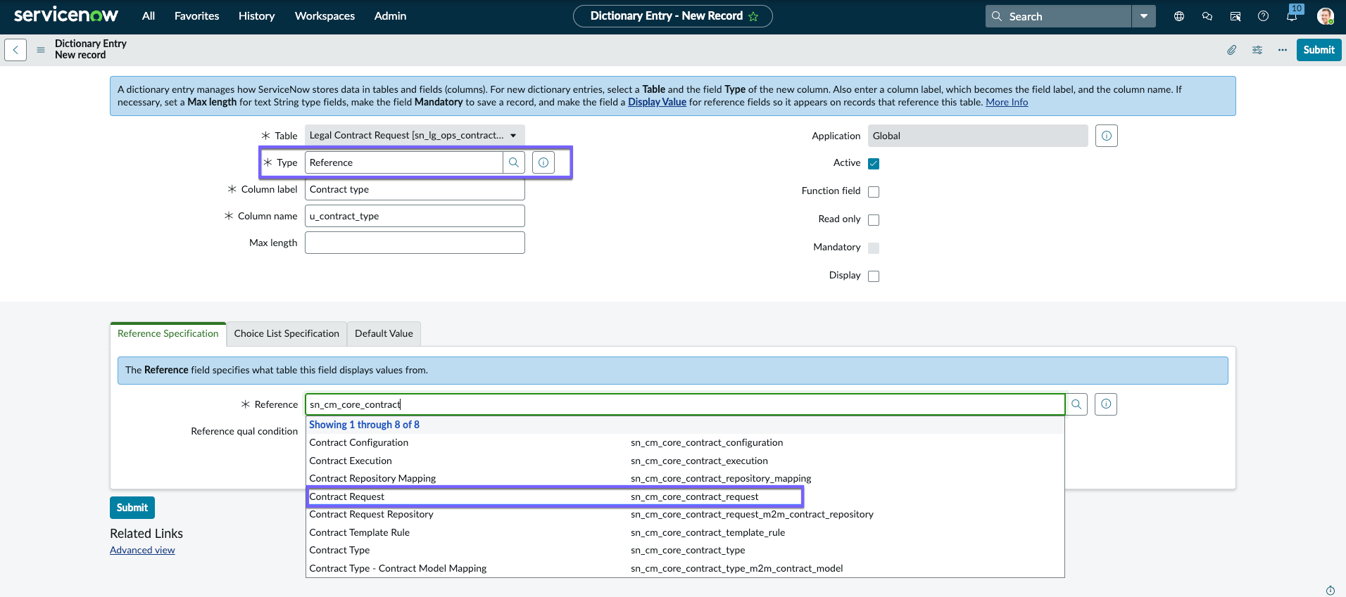 Enable contract request fields to be available in condition builder