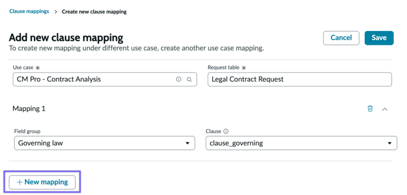 Clause mapping for contract analysis with the option of adding multiple mappings.