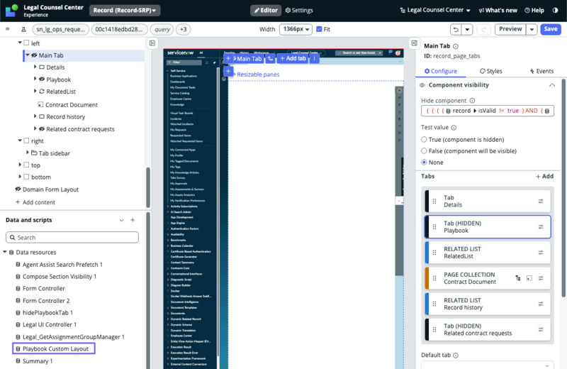 Playbook custom layout under the Data resources drawer.