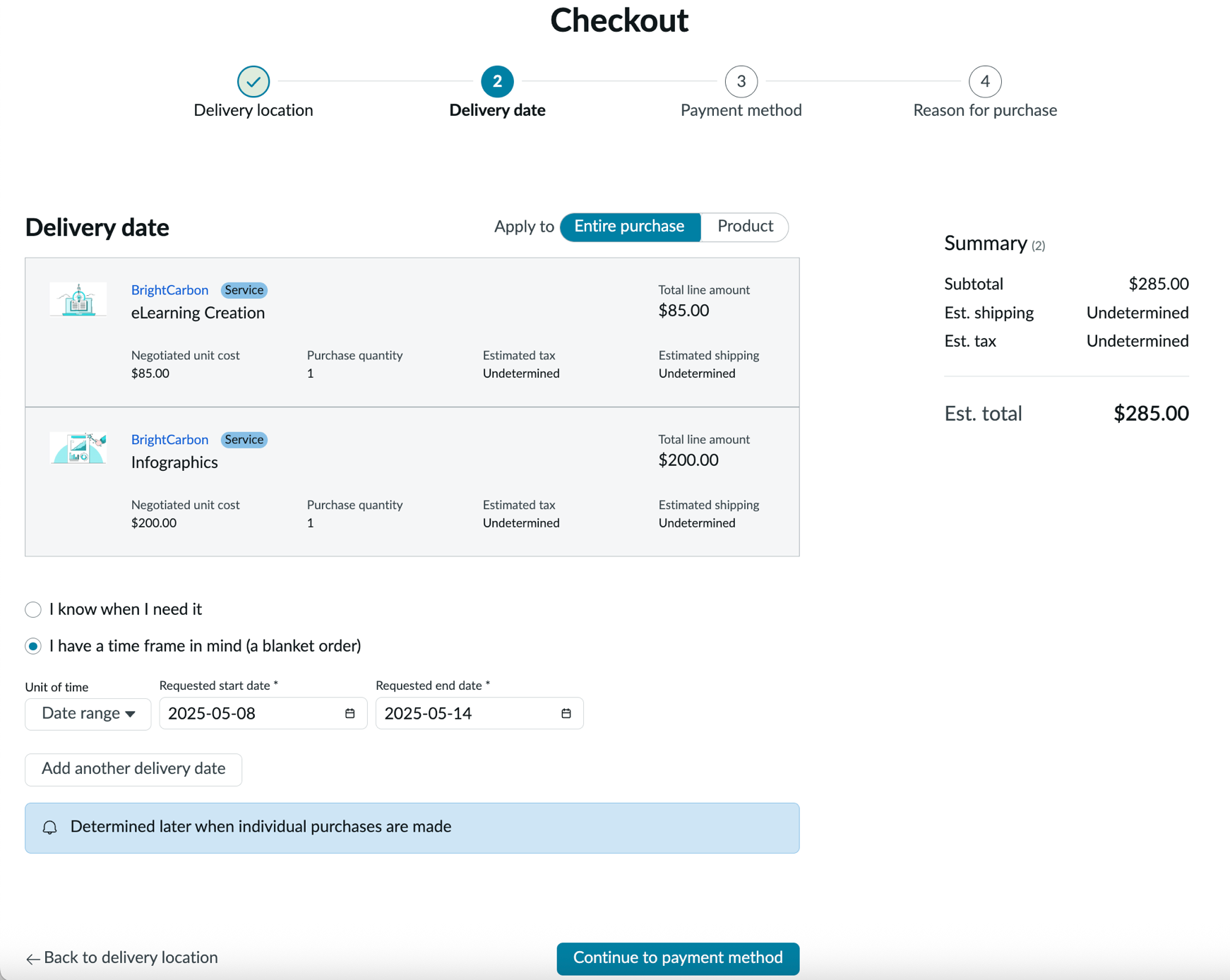 Reviewing items in the shopping cart before selecting a payment method.