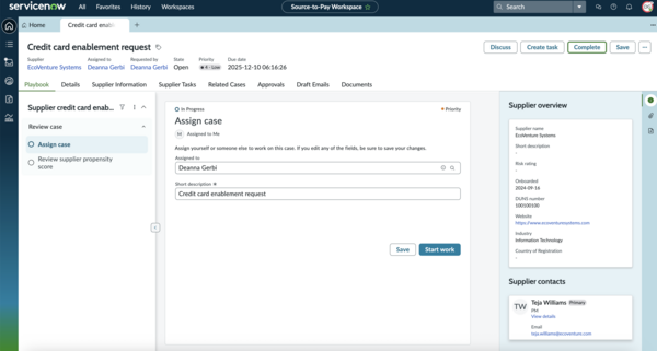 Supplier credit card enablement playbook assign and review step.