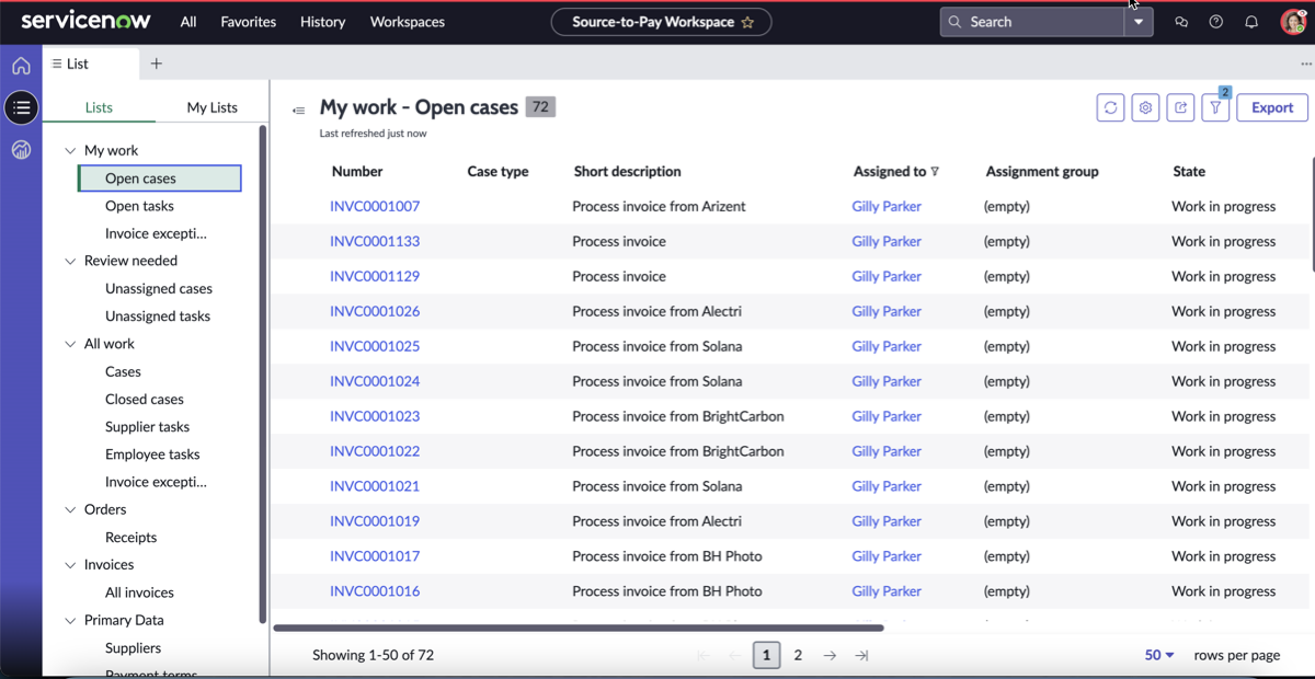 Open invoice cases