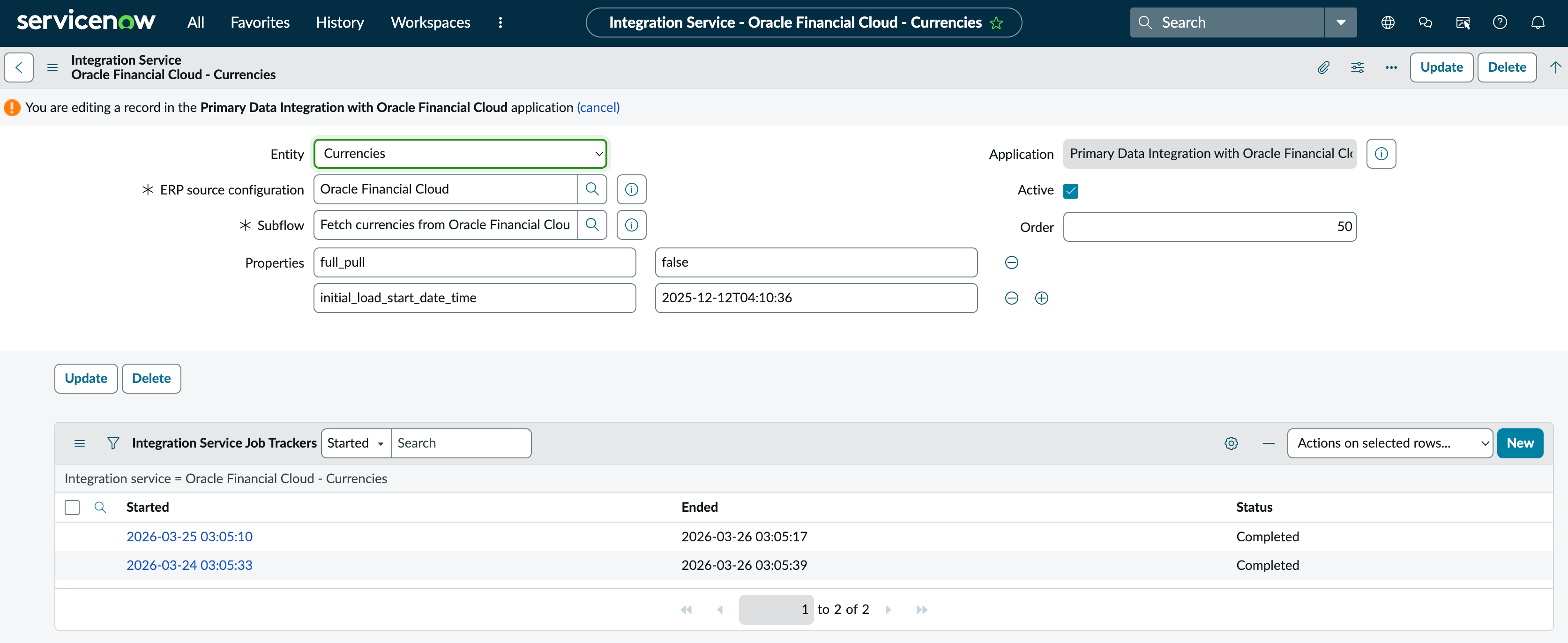 Rechercher les données primaires dans Oracle Financial Cloud
