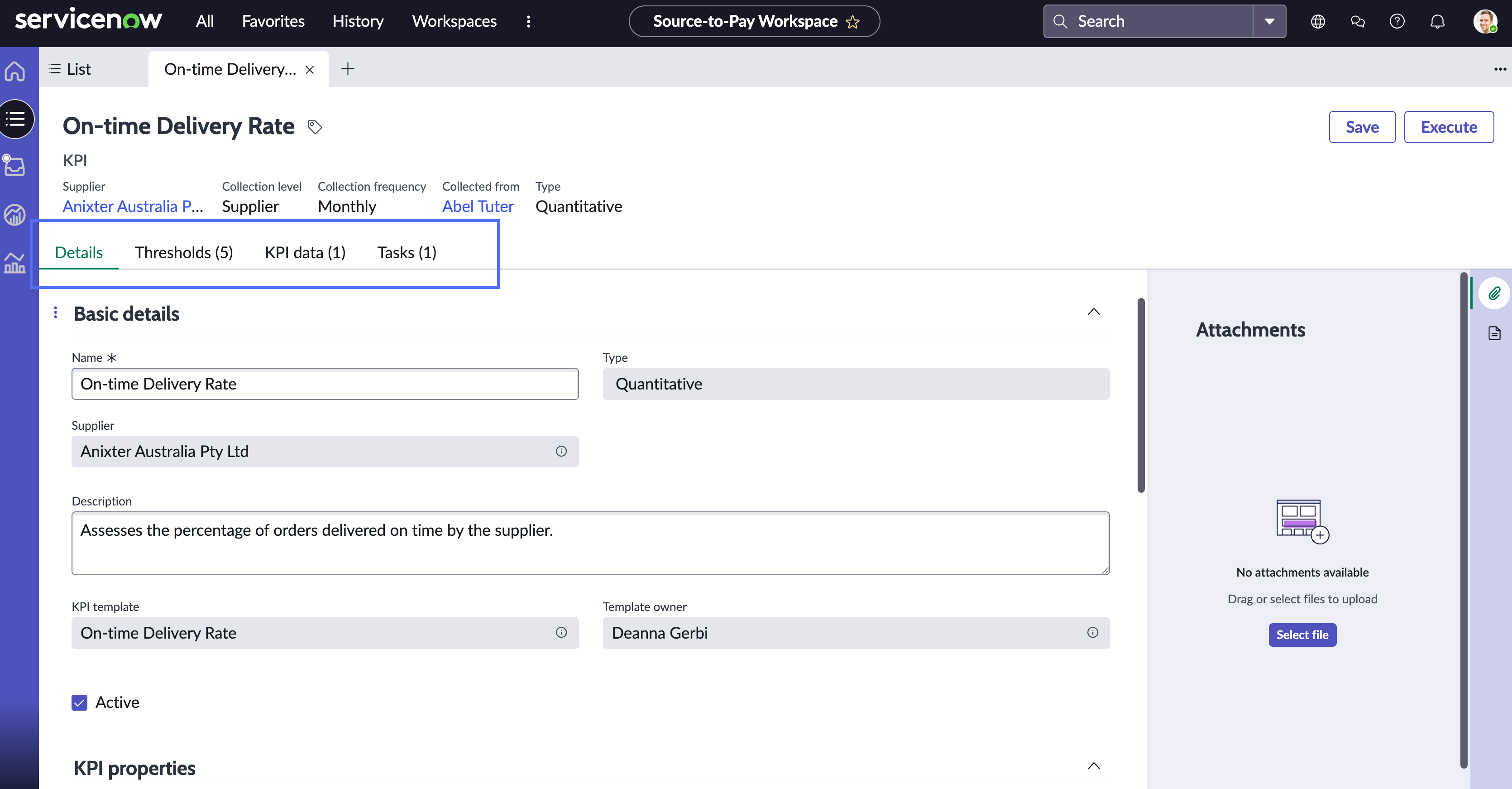 Tabs present in the KPI view.
