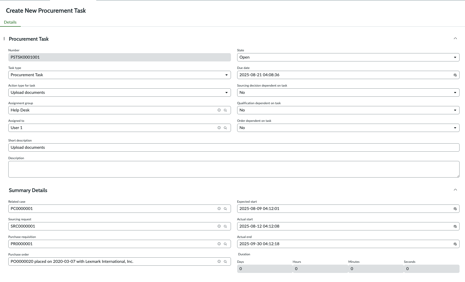 Create new procurement task.