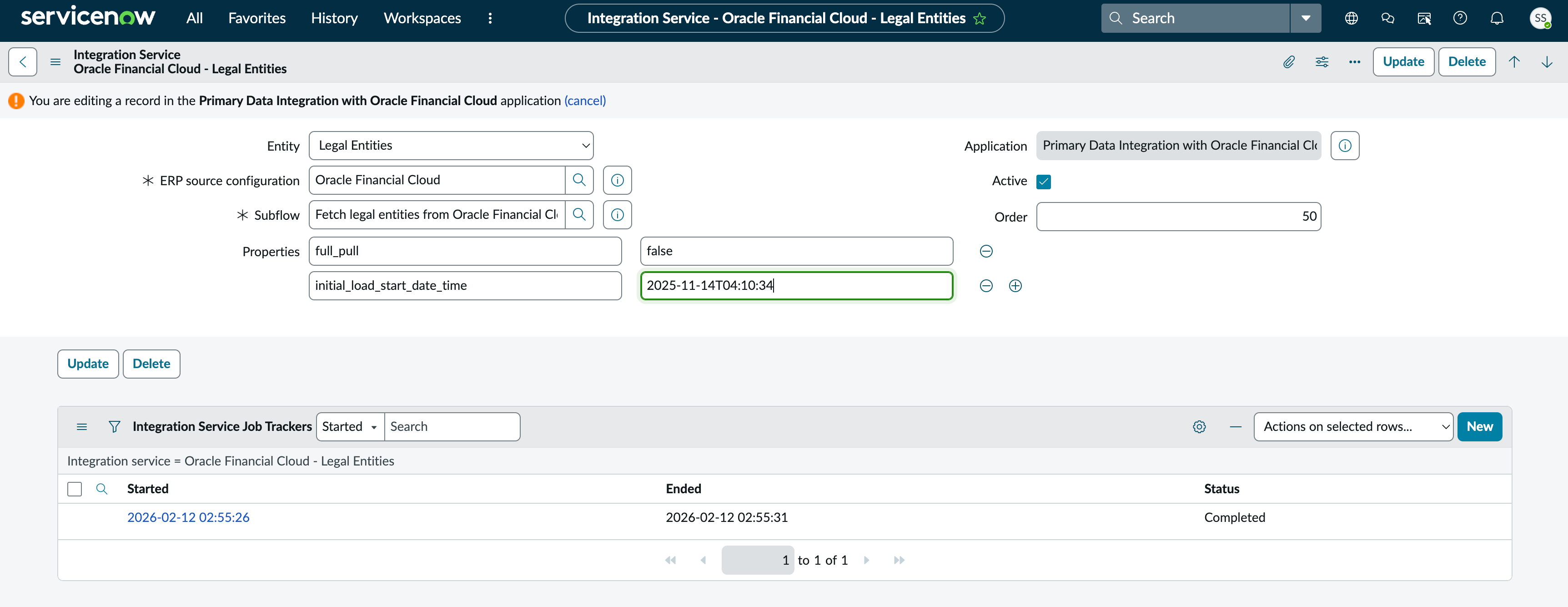 Configurer les services d’intégration pour Oracle Financial Cloud
