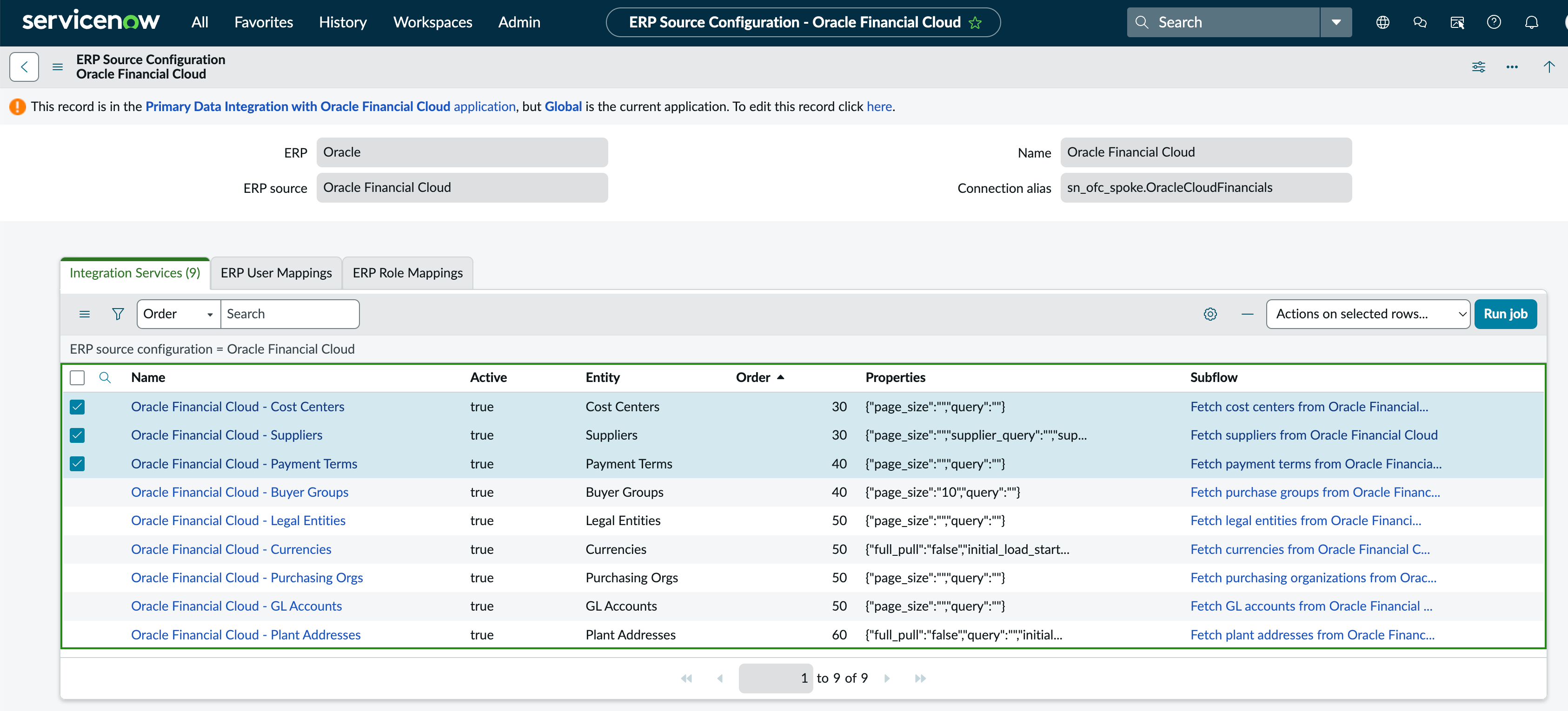 Déclencher manuellement des flux ou des flux secondaires dans Oracle Financial Cloud (entrant)
