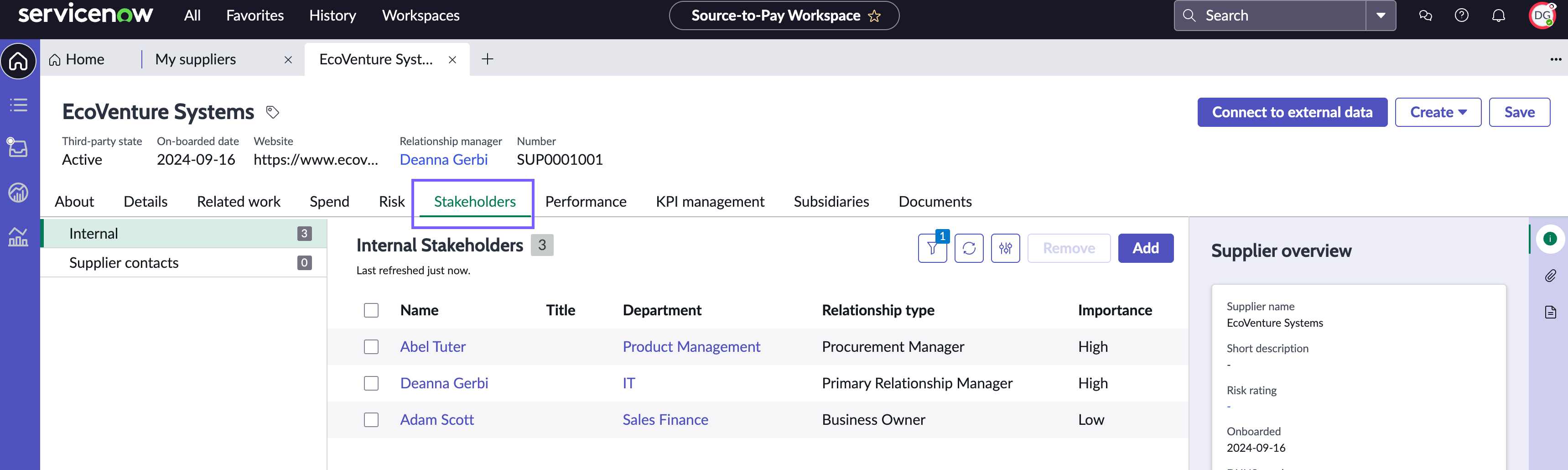 Stakeholders details tab.