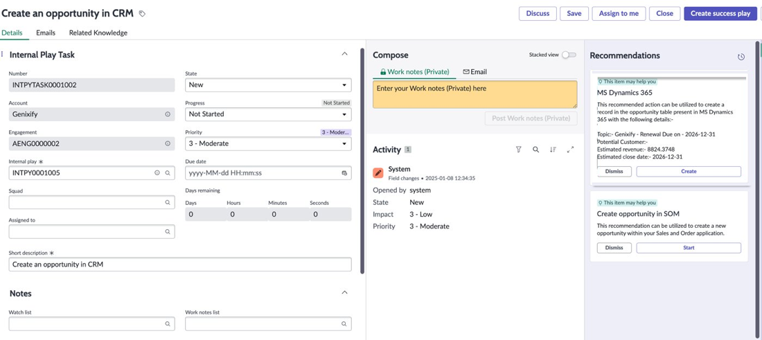MS Dynamics CRM recommended action