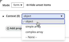 Sélection du type JSON d’objet pour le contexte.