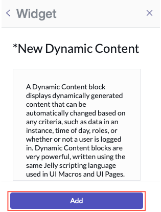 Nouvelle option de widget Contenu dynamique