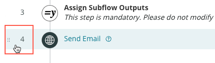Action du Flow Designer avec la poignée de réorganisation mise en surbrillance