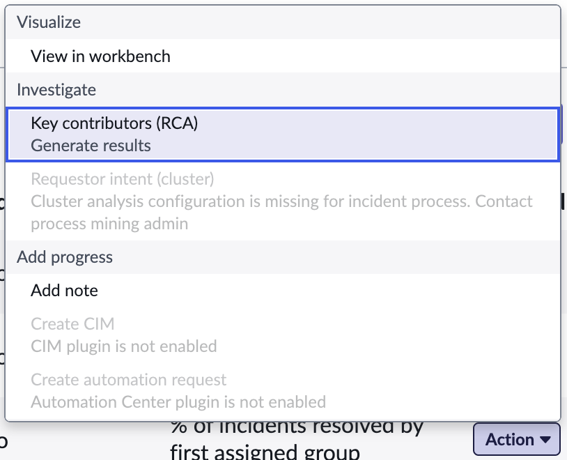 Option Analyse de la cause première dans la page Résumé et aperçus