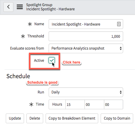 Activation de Incident Spotlight - Groupe de matériel
