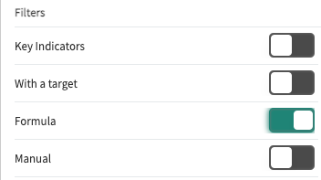 Section de filtre des paramètres de liste avec formule sélectionnée