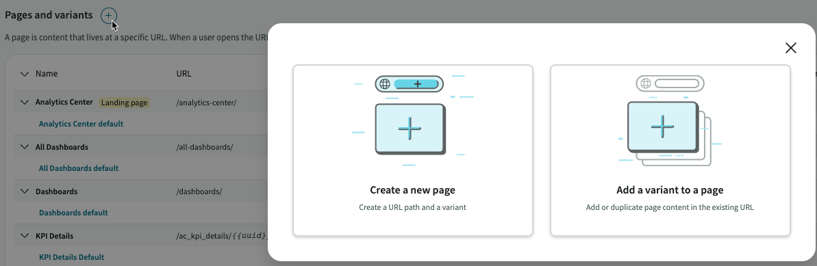 Le menu Menu développé avec le choix Créer une nouvelle page mis en surbrillance.