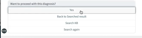 仮想エージェント 診断の続行を求める Microsoft Teams のユーザーへの質問が表示されているチャットウィンドウ。
