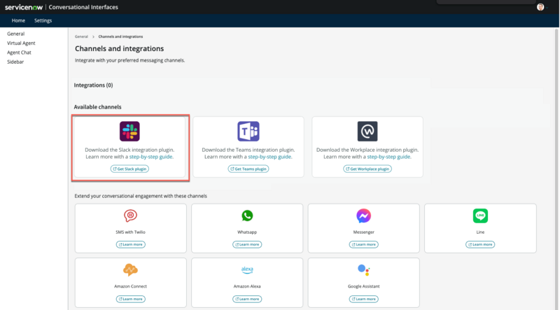 インストールされる前の [チャネルと統合 (Channels and integrations)] Slack ページ。