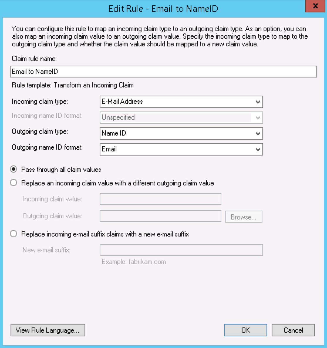 E-Mail an Name ID.