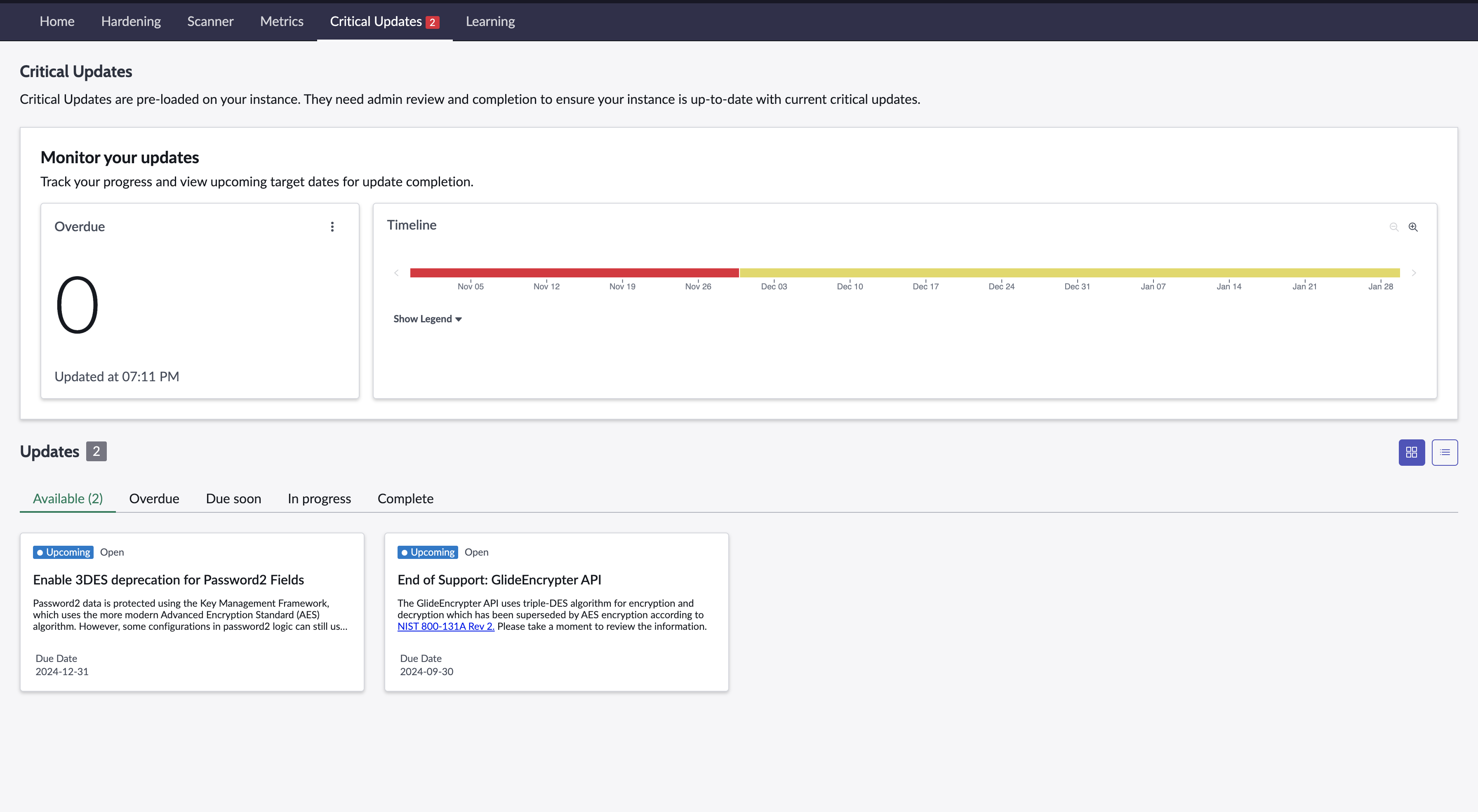 Kritische Updates-App-Homepage