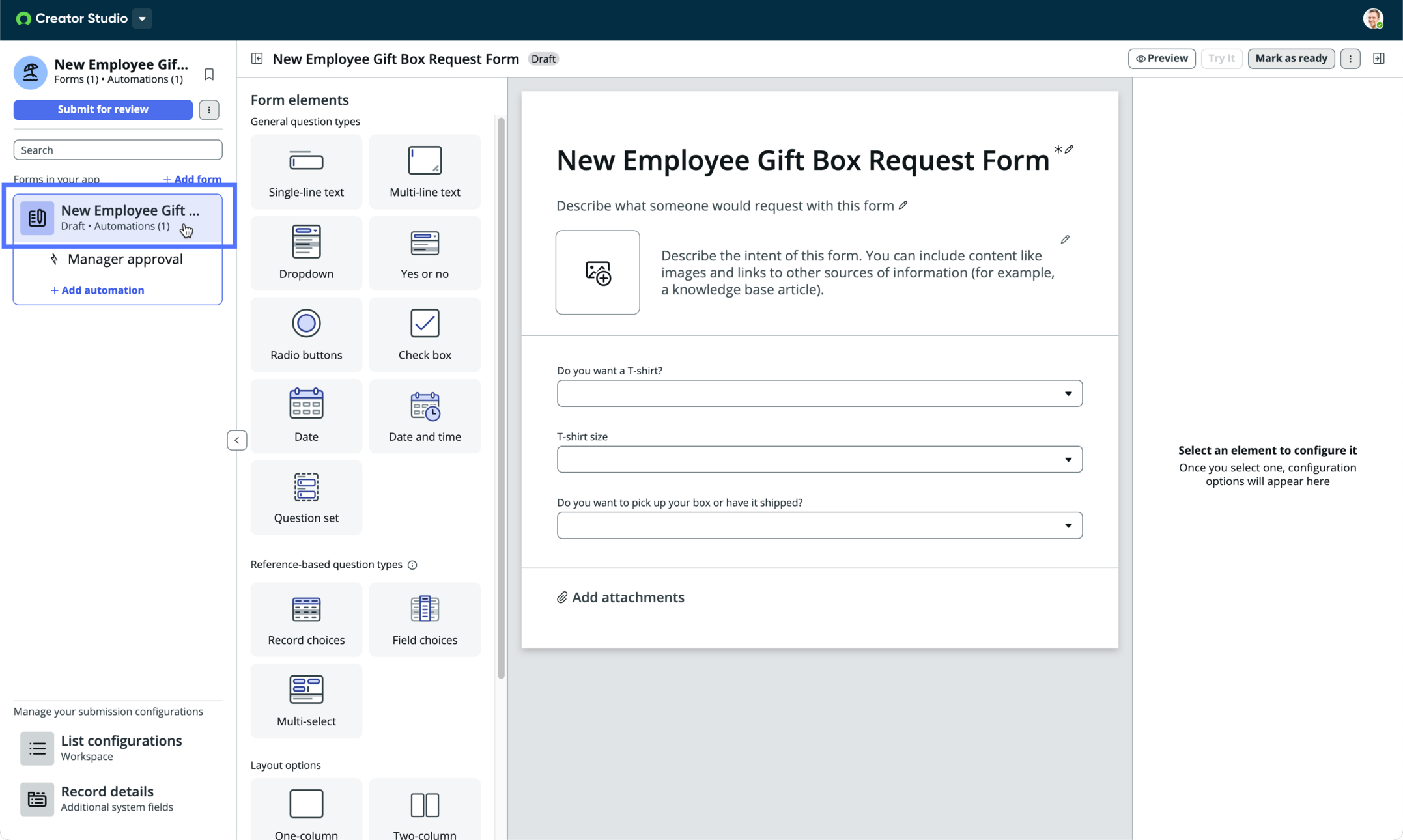 Select the appropriate form from the navigation panel