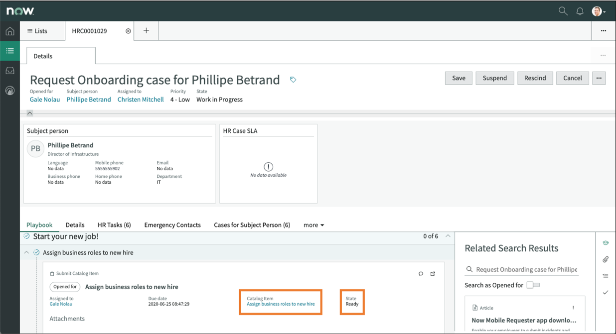 Agent RH WS : lien vers les activités du playbook