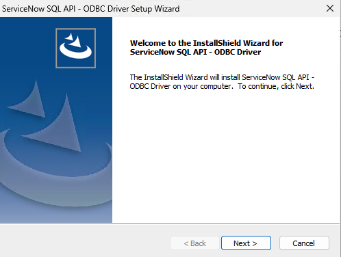 ODBC ドライバーセットアップウィザードのようこそ画面。
