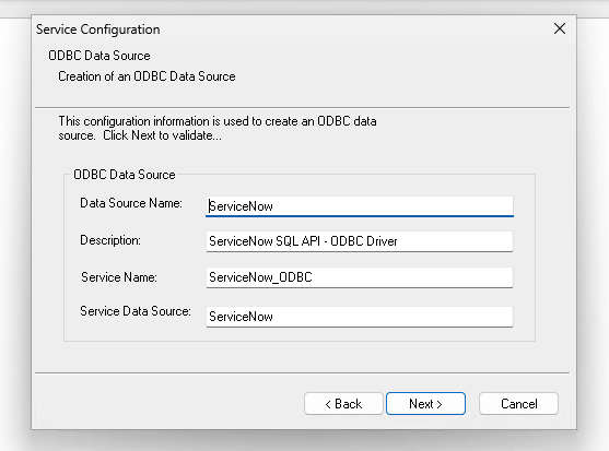 ODBC ドライバーのセットアップ ウィザード - ODBC データ ソースの作成。
