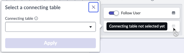 Symbole de table indiquant que la table de connexion n’a pas encore été sélectionnée.
