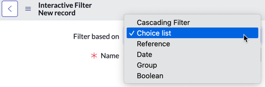 Filtre basé sur une liste avec choix sélectionné