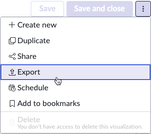 Option d’exportation dans le menu Plus d’actions