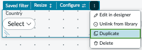 Options pour un filtre inclus dans la bibliothèque de filtres.