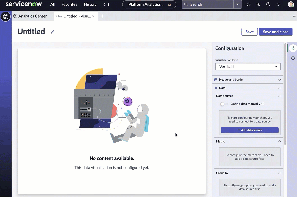 Animation montrant la sélection de source de données pour la visualisation en barre verticale