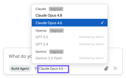 Model selection drop-down showing model options.