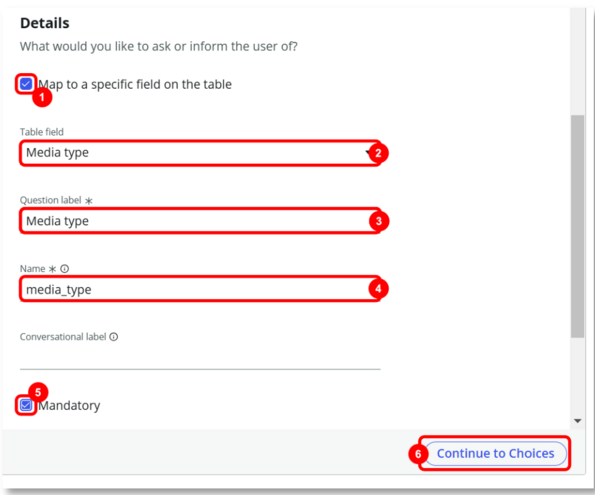 Configure settings for the Media Type question.