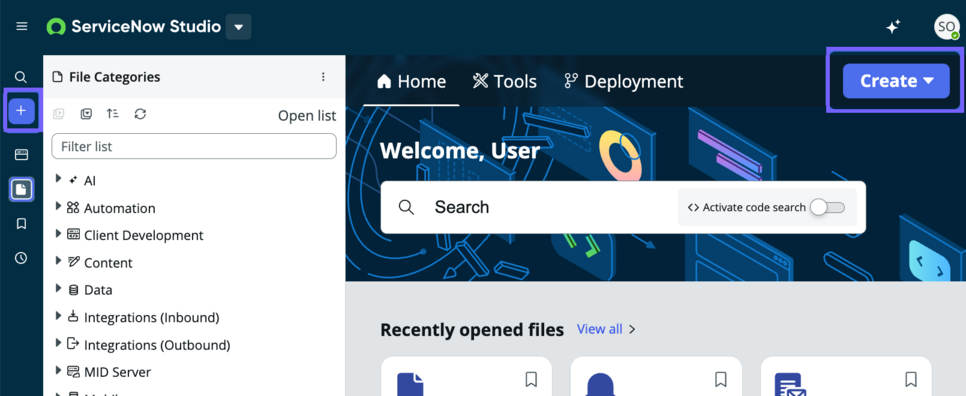 Both create buttons enable you to create a new application.