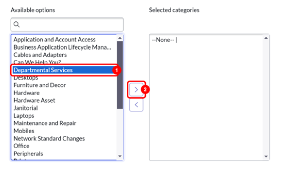 Move departmental services from the available options to selected categories.