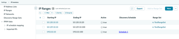 IP Ranges tab in IP inventory