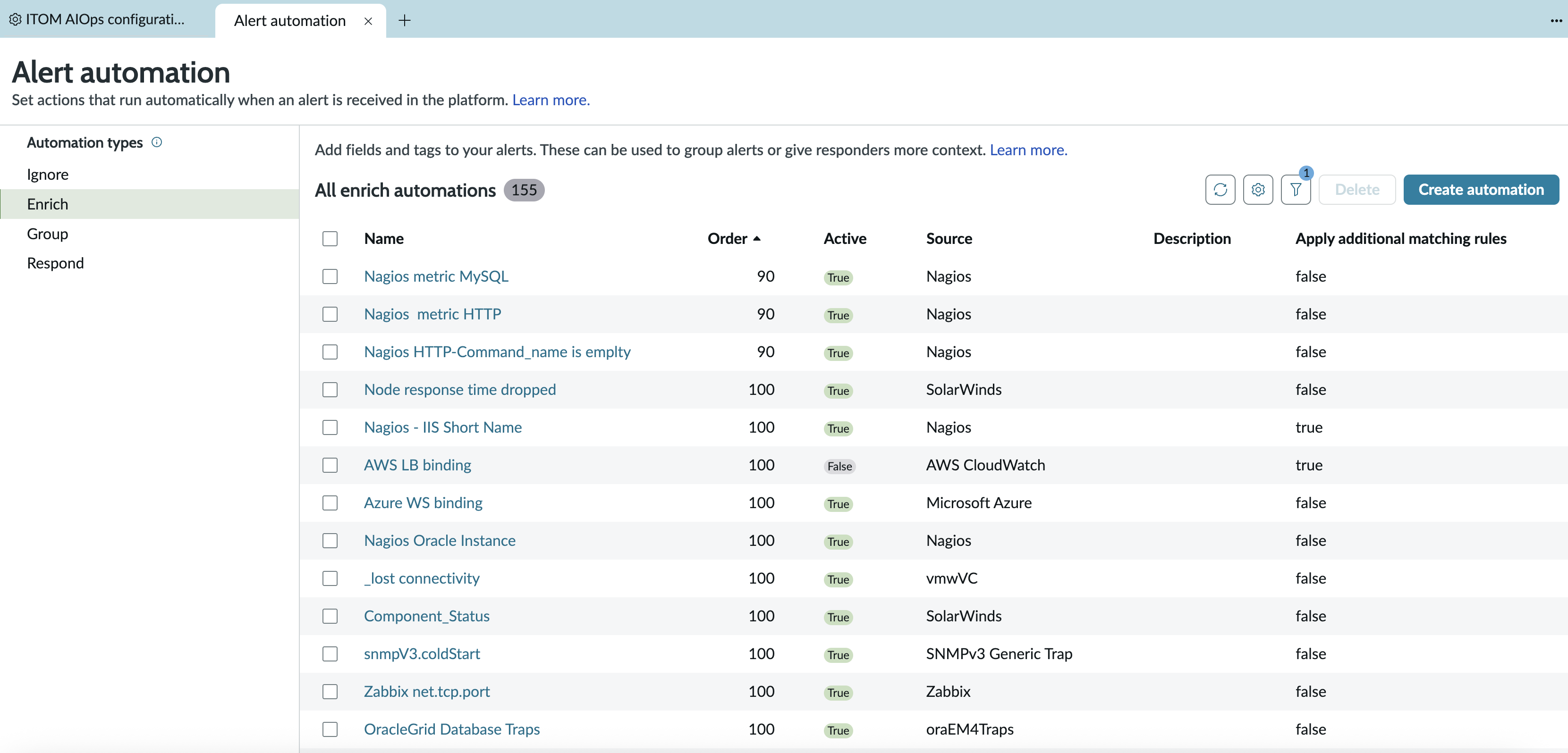 Enrich automation page