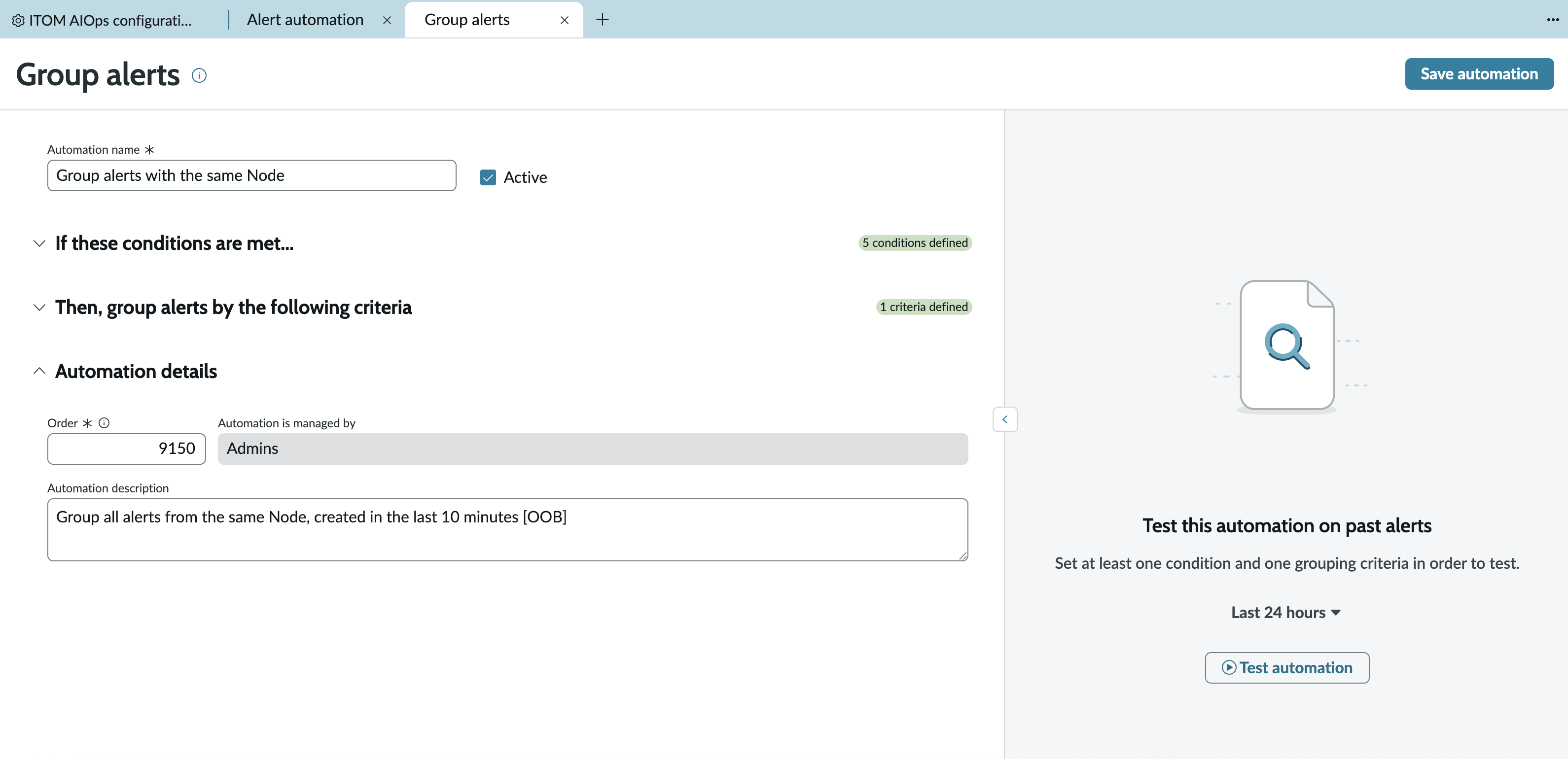 Alert grouping automation details