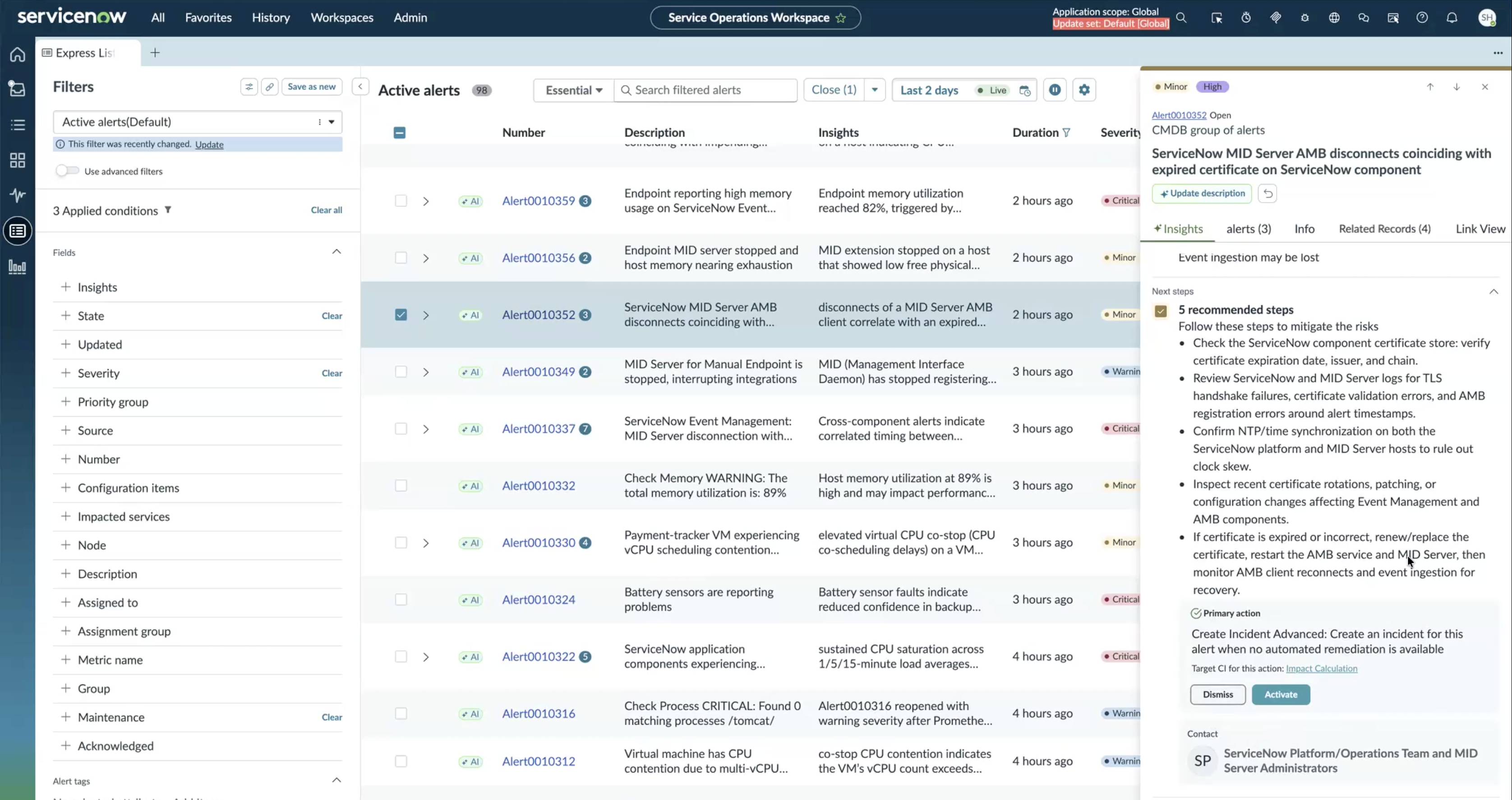 Preview panel showing recommended remediation steps.