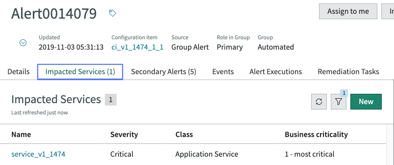 Impacted services tab